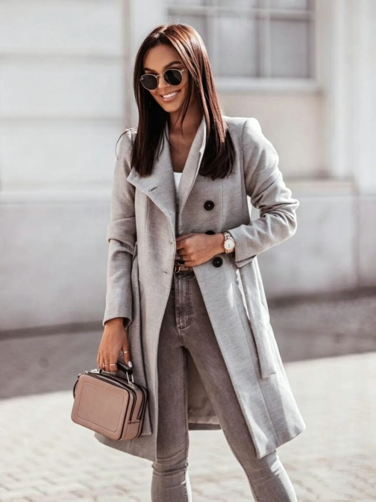Women's Elegant Belted Long Coat