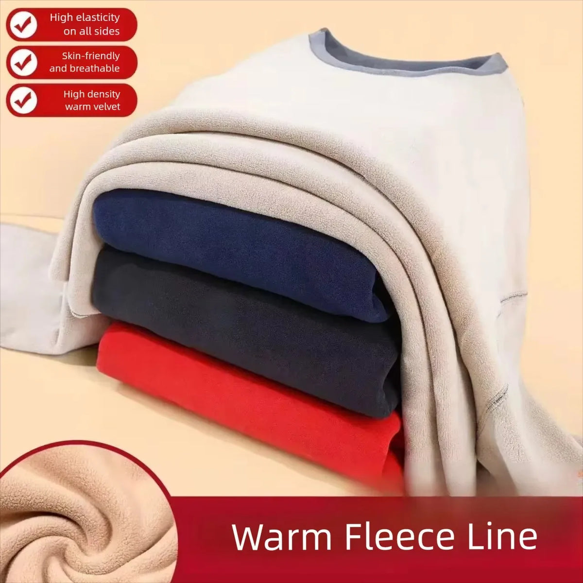 Men's Plus Size Fleece-Lined Thermal Underwear Set