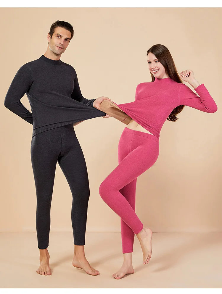Men's Mock Neck Fleece Thermal Underwear Set