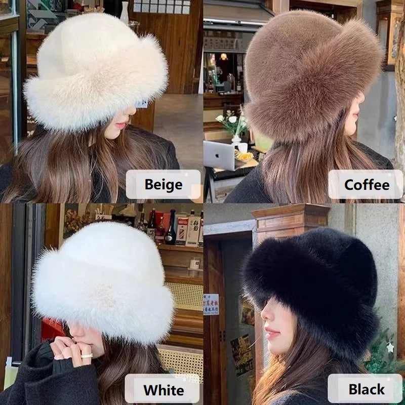 Autumn and Winter 2025 New Mongolian Hat Women's Fashion Fur Cap Fur Hat Brimless Plush Fluffy Skiing Riding Warm Caps MZr02