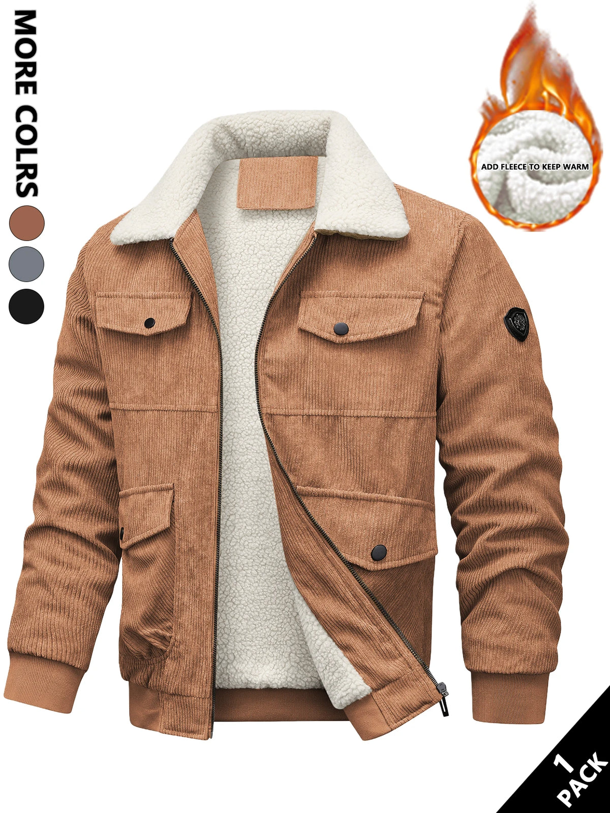 Men's Casual Corduroy Zip-Up Jacket