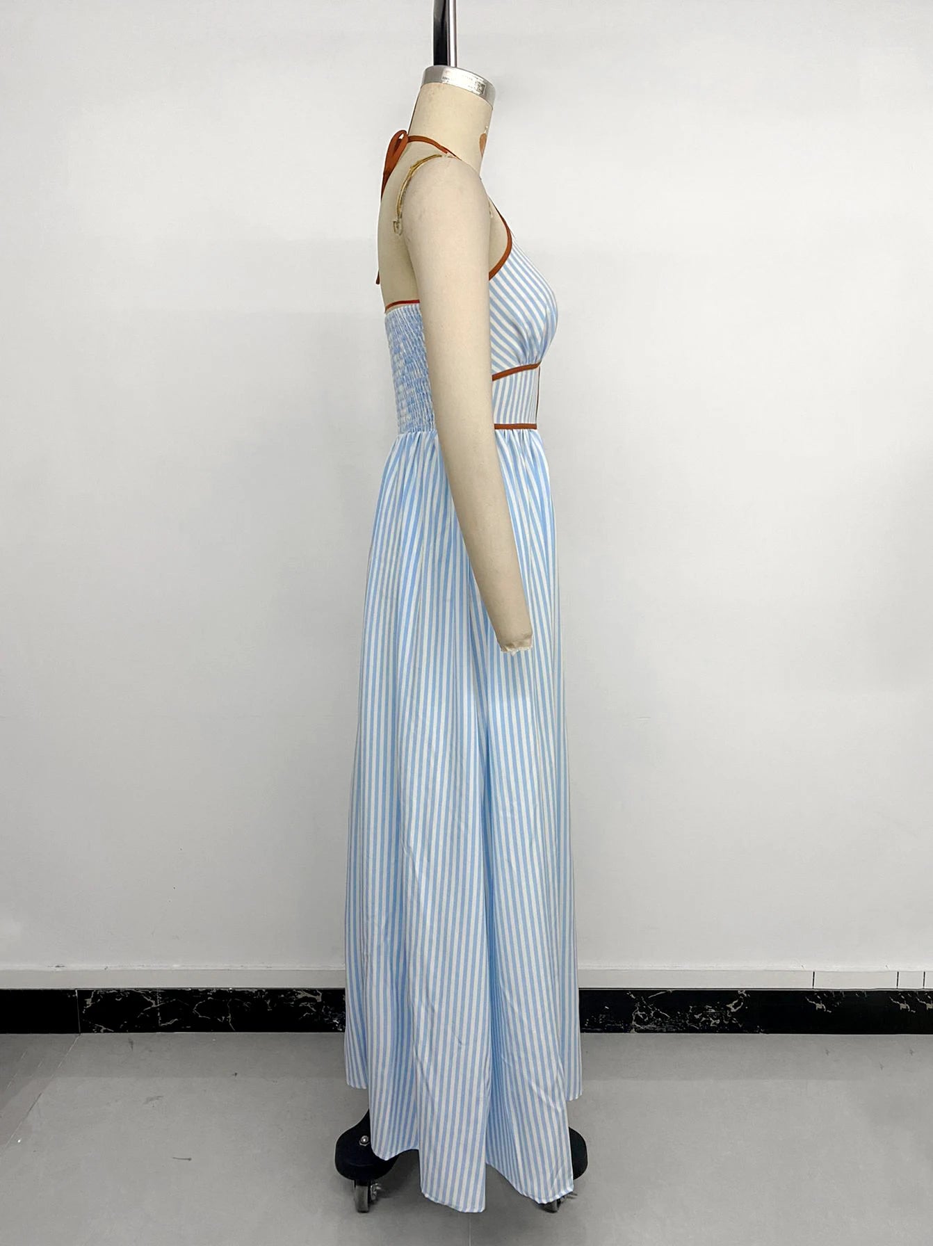 Women’s Striped Backless Maxi Dress