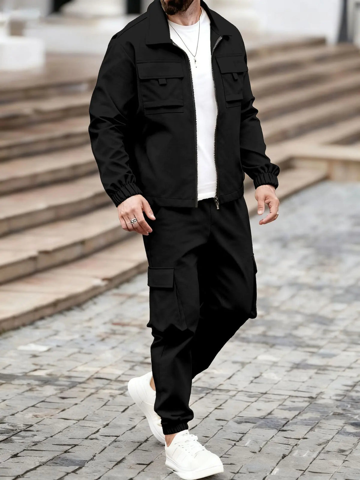 The men's stylish zipper coat and long pants set combines the elements of tactical casual style and sportswear collection-F15