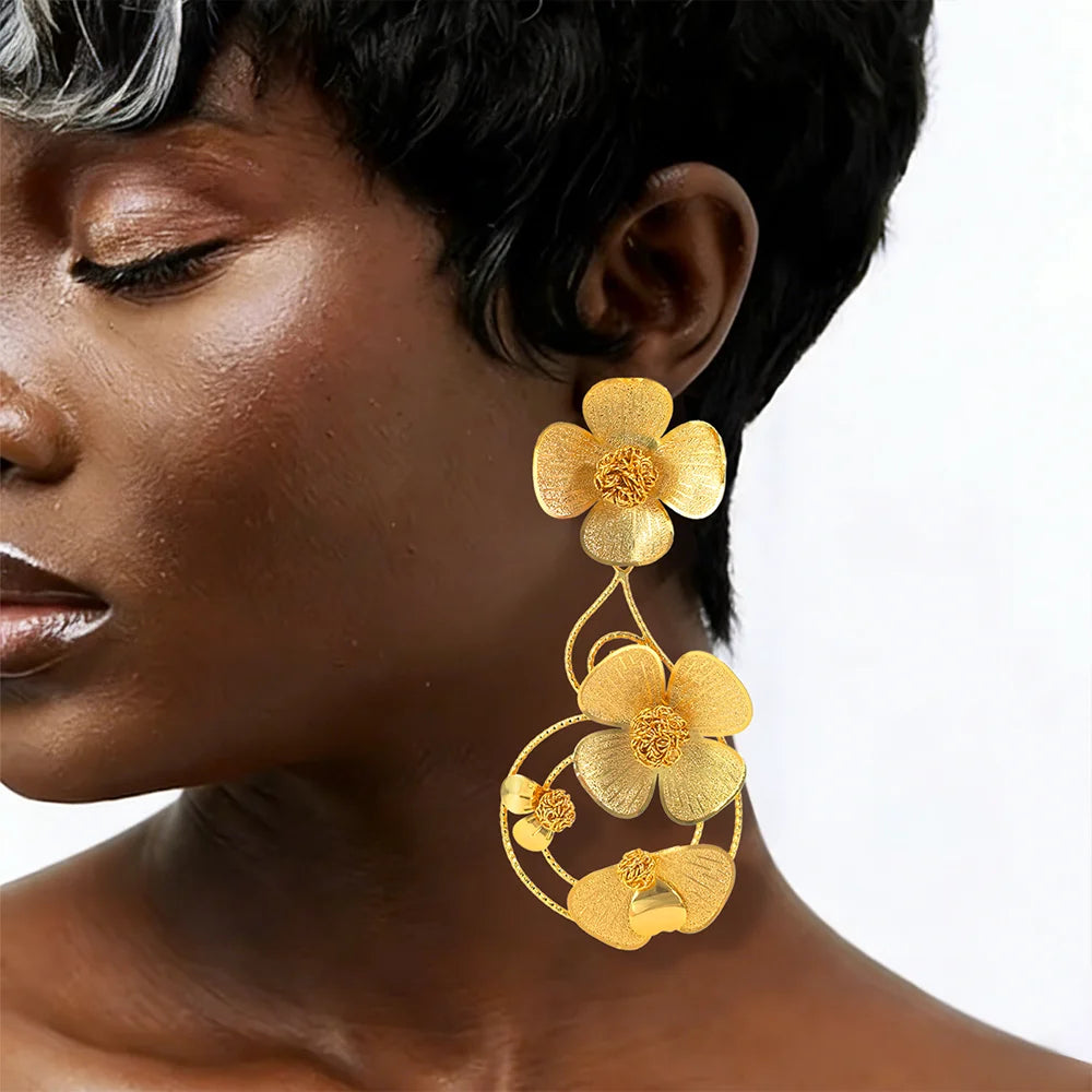 Women’s 18K Gold-Plated Botanical Drop Earrings