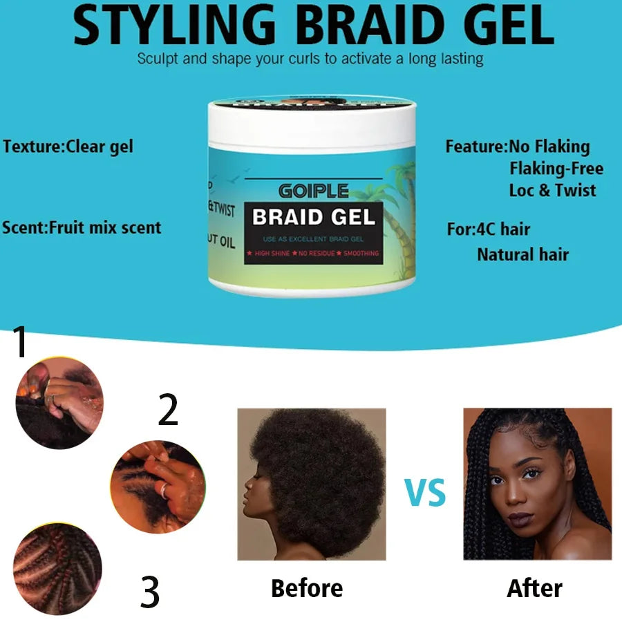 GOIPLE 100g Tea Tree Mint Braid Styling Gel – Edge Control Hair Wax Pomade for Frizz, Locs, Twists & Braids