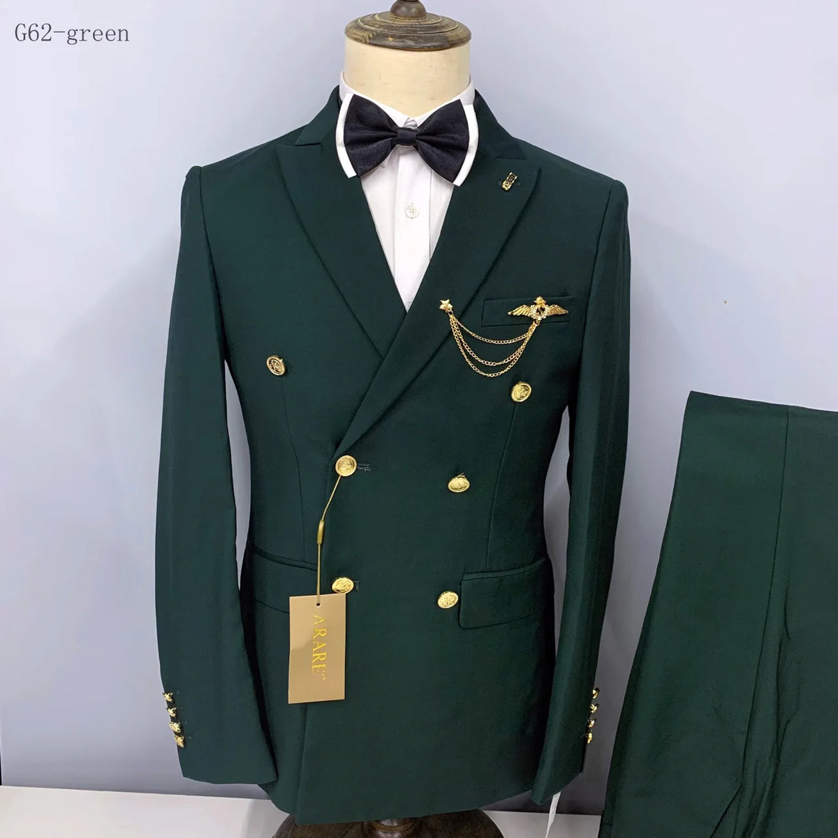 2024 Formal Business 2 Pieces Mens Suit Brown Tuxedos Double-breasted  Metal Jacket for Wedding Groom(Blazer+Pants)