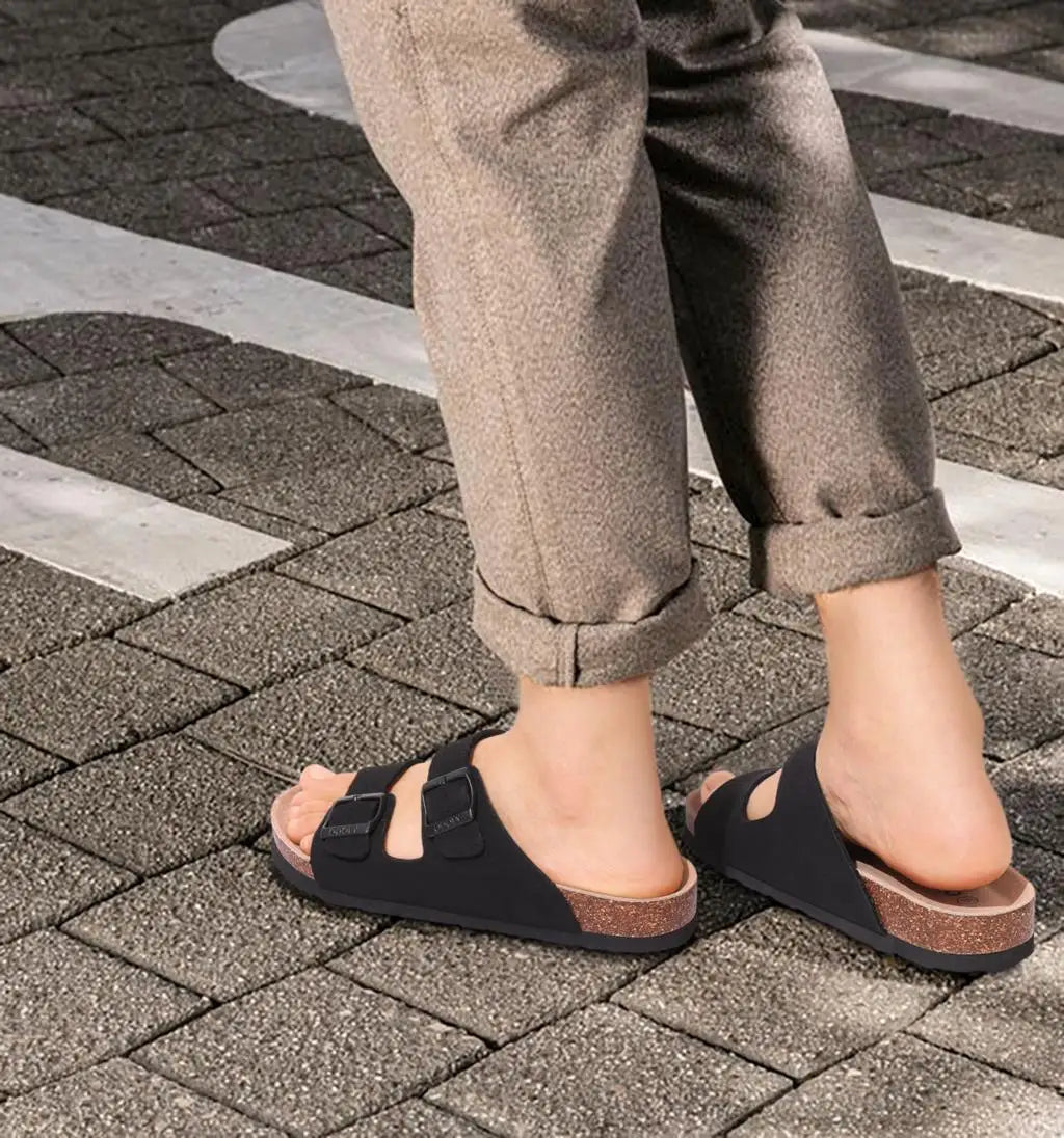 Bebealy Women's Cork Footbed Slide Sandal Summer Men Mules Fashion Women Clogs Slippers Outdoor Beach Sandals Adjustable Buckle