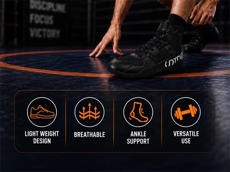 New Men's Large Wrestling Shoes Mesh Breathable Boxing Shoes Anti Slip Wear Resistant Sneaker Fashionable Casual High Sport Shoe